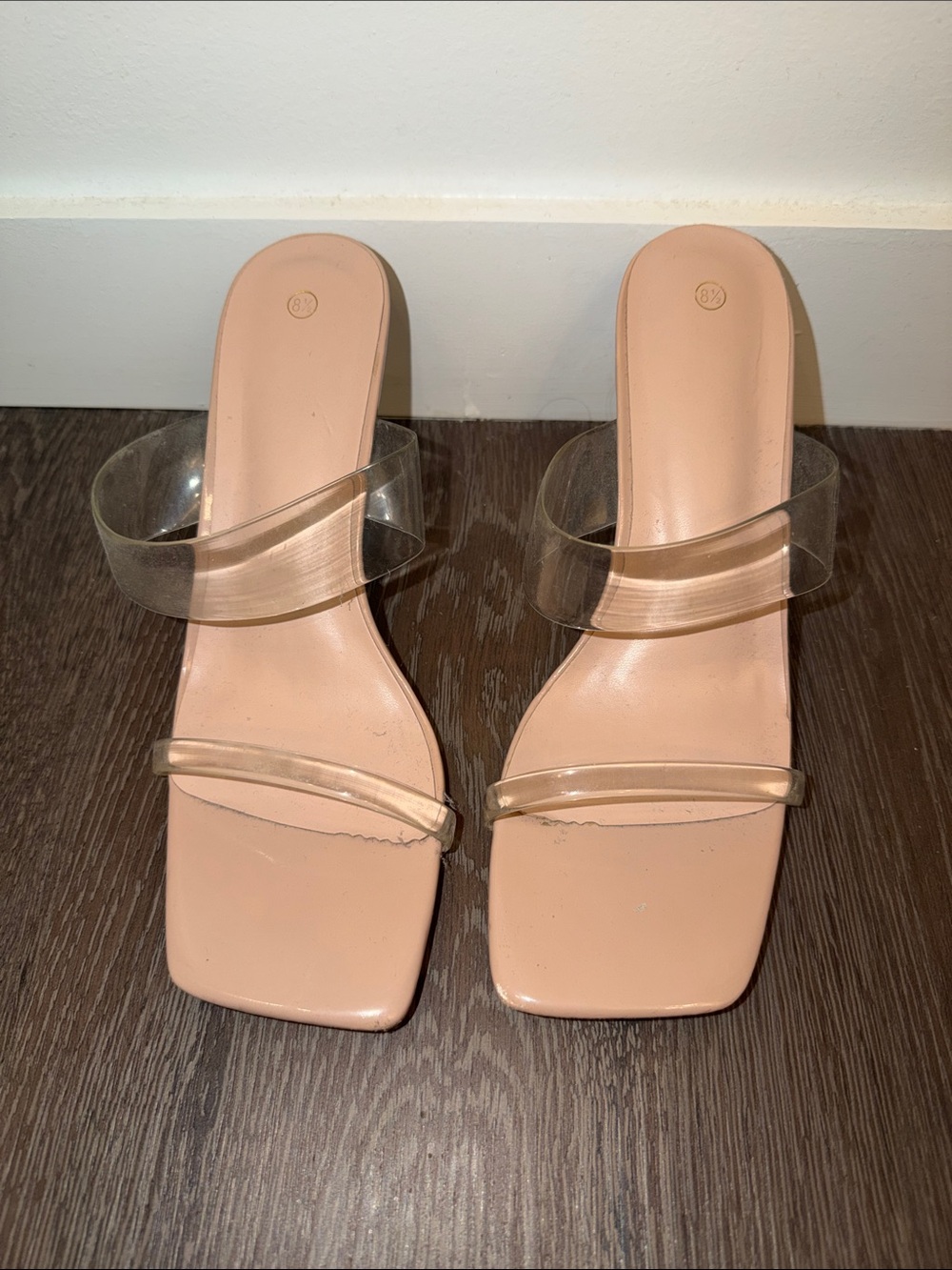 Clear Strap Nude Slide Heels - Women